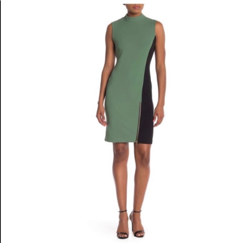 Sharagano Mock Neck Colorblock Dress. - Picture 4 of 8